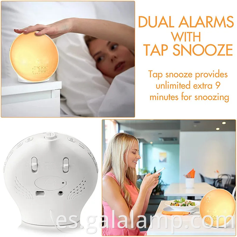 Despertador de la mañana radiante con radio FM y luz nocturna relajante